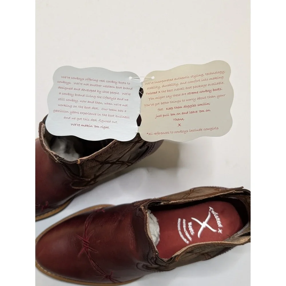 Twisted X Womens Barbed Wire Western Ankle Boots‎ Burgundy Brown Leather WWF0006